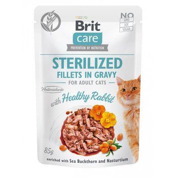 Вологий корм для стерилізованих котів Brit Care Cat pouch, філе в соусі, кролик, 85 г 100526/0488 фото