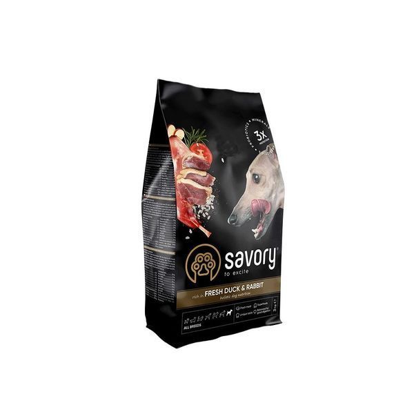 Сухий корм Savory для собак усіх порід зі свіжим м&rsquo;ясом качки та кроликом, 3 кг 30174 фото