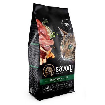 Сухой корм Savory для кошек со свежим мясом индейки и уткой, 2 кг 30051 фото