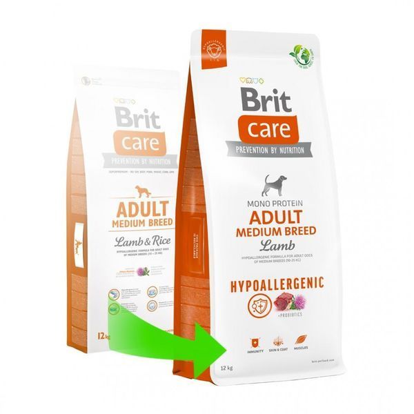 Сухий корм для собак середніх порід Brit Care Dog Hypoallergenic Adult Medium Breed гіпоалергенний з ягням, 12 кг 172216 фото