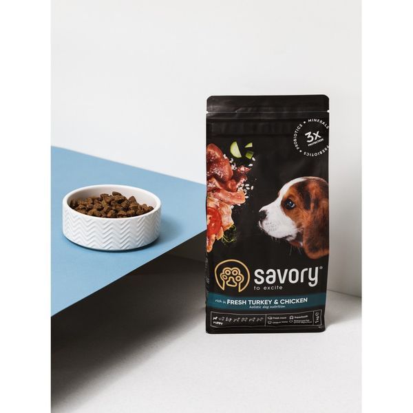 Сухий корм Savory для цуценят зі свіжим м&rsquo;ясом індички та куркою, 3 кг 30297 фото