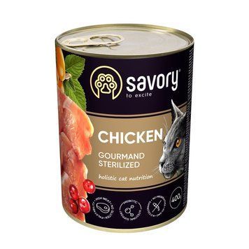Вологий корм для стерилізованих котів Savory з куркою, 400 г 30761 фото
