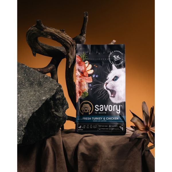 Сухий корм Savory для кошенят зі свіжим м&rsquo;ясом індички та курки, 400 г 30136 фото