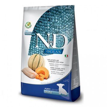 Беззерновой сухой корм Farmina N&D Grain Free Ocean Pumpkin для щенков мелких пород с треской и дыней 7 кг 173 414 фото
