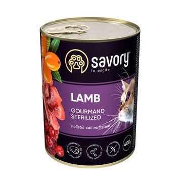 Вологий корм для стерилізованих котів Savory з ягням, 400 г 30730 фото