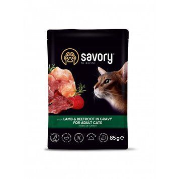 Корм вологий Savory Adult Cat Pouch Lamb and Beetroot in Gravy для дорослих котів з ягням та буряком у соусі 85 г 20123 фото