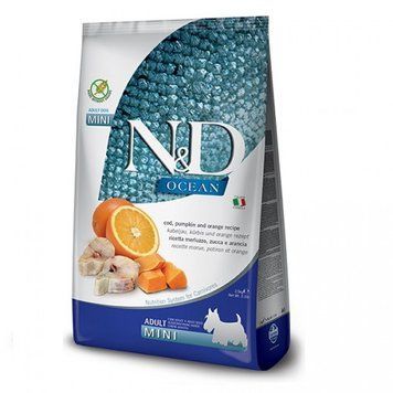 Беззерновой сухой корм Farmina N&D Grain Free Ocean Pumpkin для собак мелких пород с треской и апельсином 7 кг 173 417 фото
