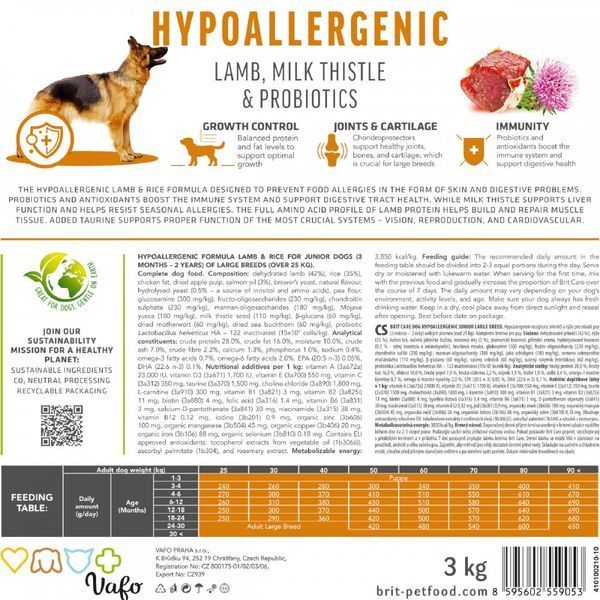 Сухий корм для молодих собак великих порід Brit Care Dog Hypoallergenic Junior Large Breed гіпоалергенний з ягням, 12 кг 172219 фото