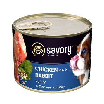 Вологий корм для цуценят Savory з кроликом і куркою, 200 г 30570 фото
