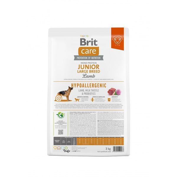 Сухий корм для молодих собак великих порід Brit Care Dog Hypoallergenic Junior Large Breed гіпоалергенний з ягням, 3 кг 172218 фото