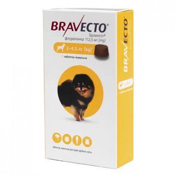 Жувальна пігулка Bravecto (Бравекто) від бліх і кліщів для собак 2 - 4,5 кг 146502 фото