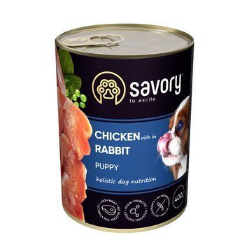 Вологий корм для цуценят Savory з кроликом і куркою, 400 г 30587 фото