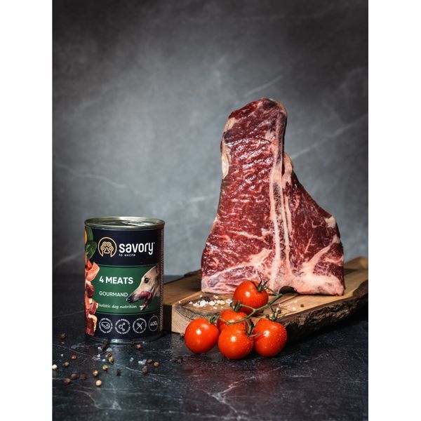 Вологий корм для дорослих собак Savory з чотирма видами м'яса, 400 г 30396 фото