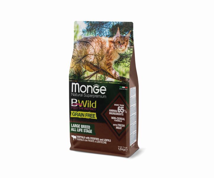Сухой корм Monge Cat Bwild Grain Free буйвол (для кошек крупных пород с 2-х месяцев) 10 кг 70004961 фото
