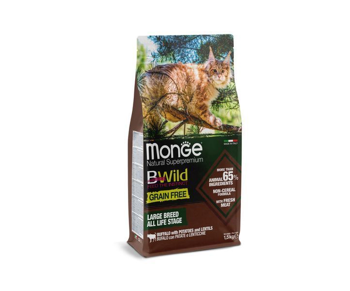 Сухой корм Monge Cat Bwild Grain Free буйвол (для кошек крупных пород с 2-х месяцев) 10 кг 70004961 фото