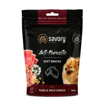М'які ласощі Savory з антипаразитарним ефектом для собак, тунець та дикий часник 200г 31324 фото