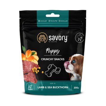 Хрустящие лакомства Savory для здорового роста щенков, ягненок и облепиха 200г 31379 фото