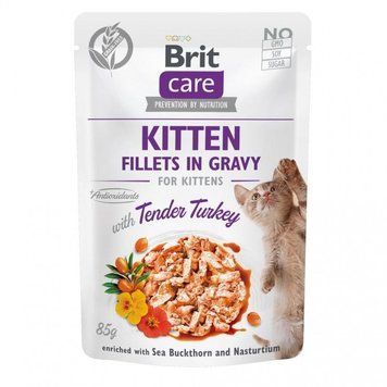 Вологий корм для кошенят Brit Care Cat pouch, філе в соусі, ніжна індичка, 85 г 100531/0532 фото