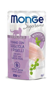 MONGE CAT Supreme Sterilised тунeць з камбалою та зеленим горошком 80 г 70006781 фото