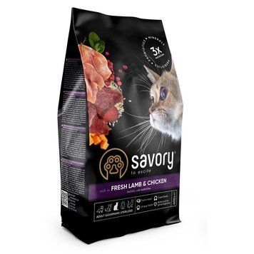 Сухий корм Savory для кастрованих котів зі свіжим м&rsquo;ясом ягняти та курки, 400 г 30105 фото
