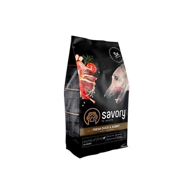 Сухий корм Savory для собак усіх порід зі свіжим м&rsquo;ясом качки та кроликом, 1 кг 30167 фото