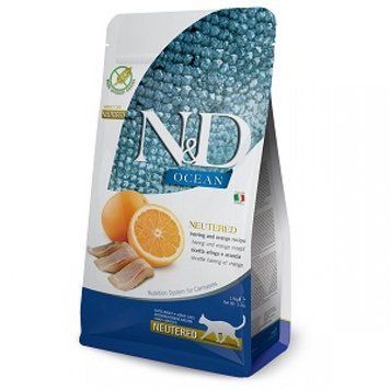 Беззерновой сухой корм Farmina N&D Ocean Herring & Orange Neutered для стерилизованных кошек и кастрированных котов с селедкой и апельсином 1,5 кг 175 581 фото